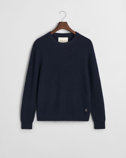 Gant Blue Textured Wool Blend Crew Neck Sweater () for men