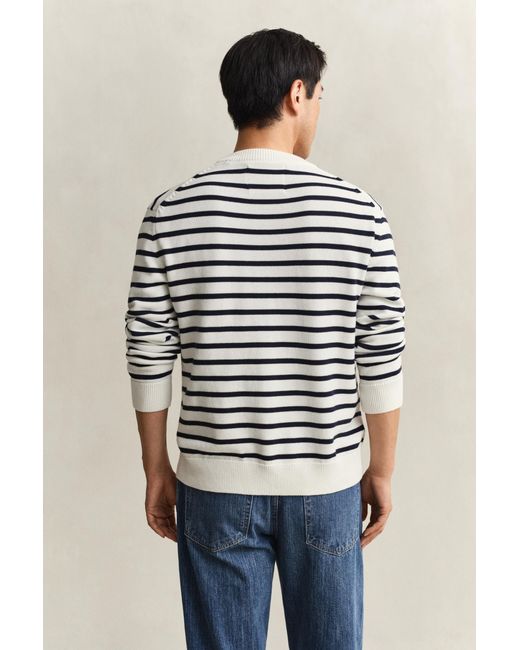 Gant Blue Breton Striped Graphic Sweater Eggshell for men
