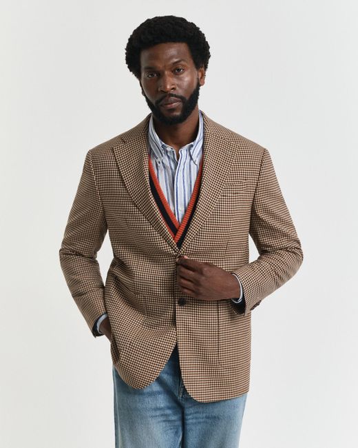 Gant Brown Relaxed Fit Gingham Checked Blazer for men