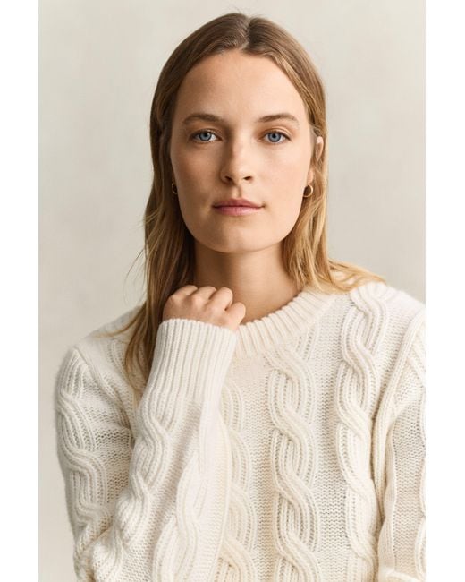 Gant Natural Wool Blend Cable Knit Sweater Cream