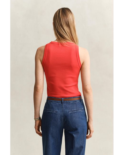 Gant Red Ribbed Tank Top