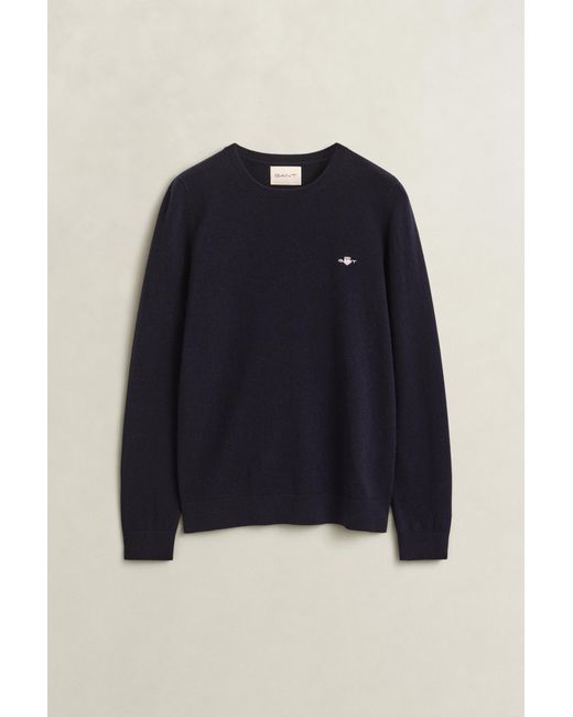 Gant Blue Wool Cotton Crew Neck Sweater Evening