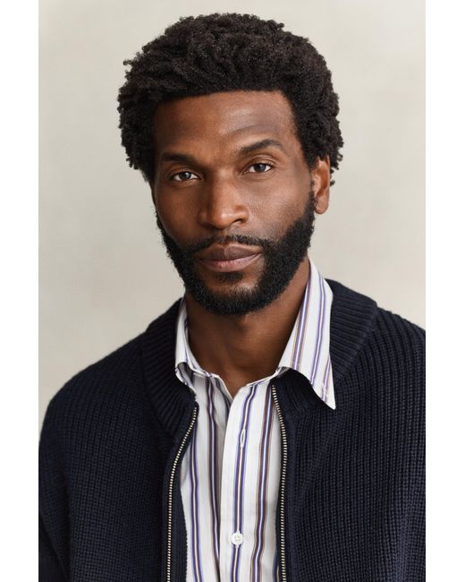 Gant Blue Ribbed Wool Zip Cardigan Evening for men