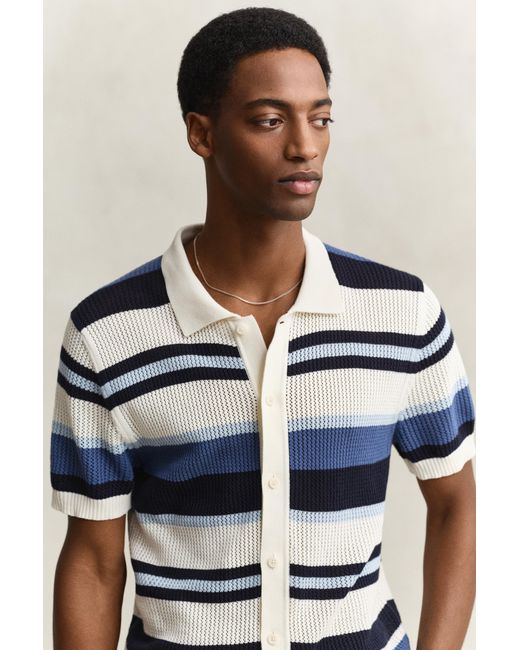 Gant Blue Striped Polo Sweater for men
