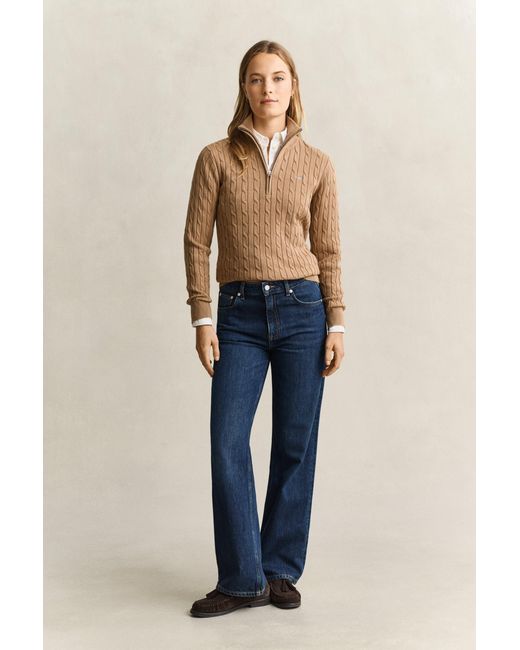 Gant Blue Stretch Cable Knit Half-Zip Sweater Warm