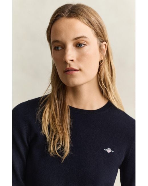 Gant Blue Wool Cotton Crew Neck Sweater Evening