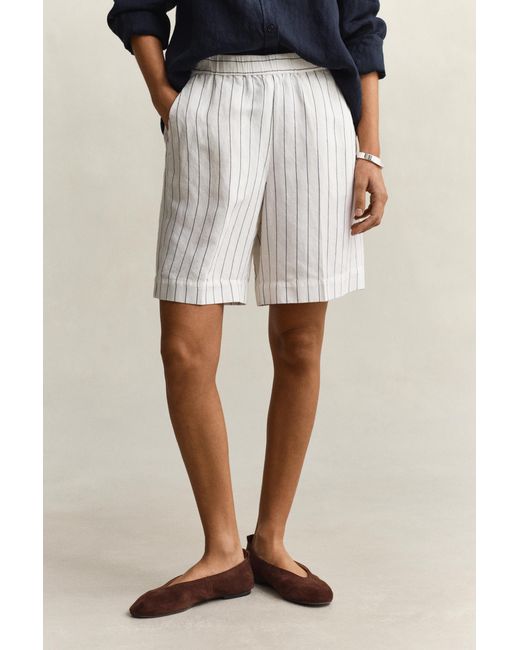 Gant Blue Striped Linen Blend Shorts Eggshell