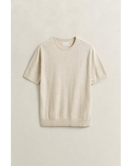 Gant Blue Slub Cotton Blend Short Sleeve Sweater Seed Melange for men