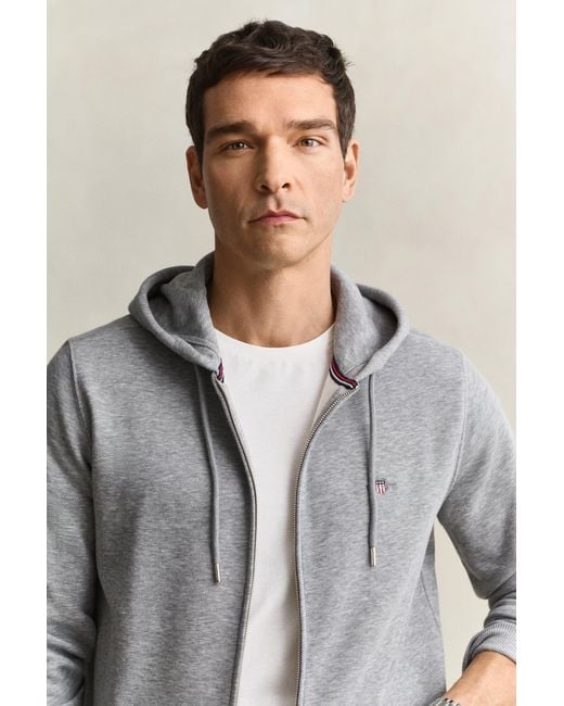 Gant Gray Shield Zip Hoodie Melange for men