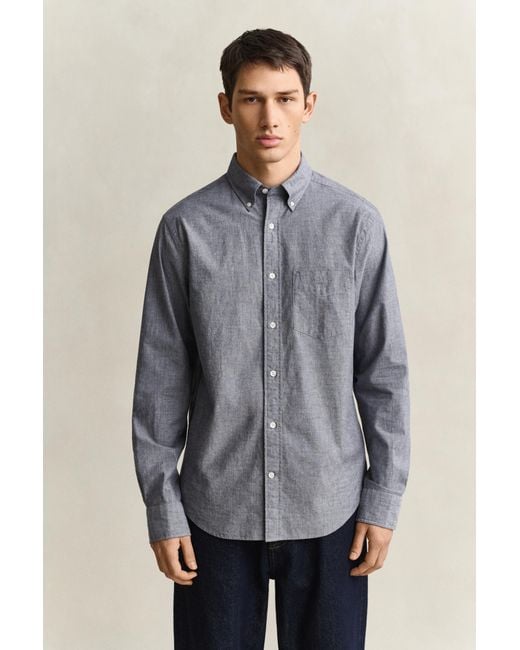 Gant Blue Mélange Archive Poplin Shirt Dark Melange for men
