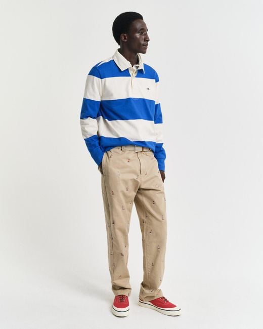 Gant Blue Straight Fit Embroidered Chinos for men