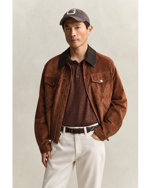 Gant Brown Suede Jacket Mahogany for men