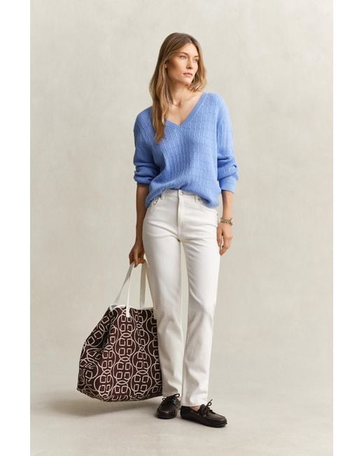 Gant Blue Cable Knit V-Neck Sweater