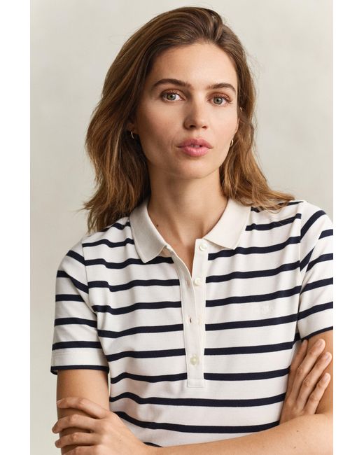 Gant Natural Striped Piqué Polo Dress Eggshell