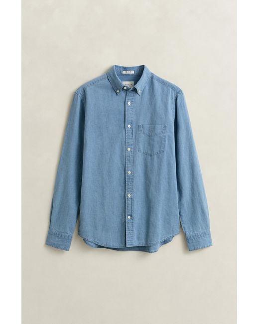Gant Blue Cotton Linen Shirt Semi for men