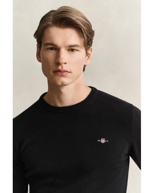 Gant Black Lambswool Crew Neck Sweater for men