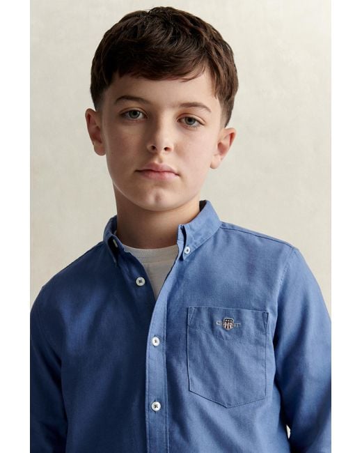 Gant Blue Teens Teen Boys Linen Blend Shirt Salty Sea for men