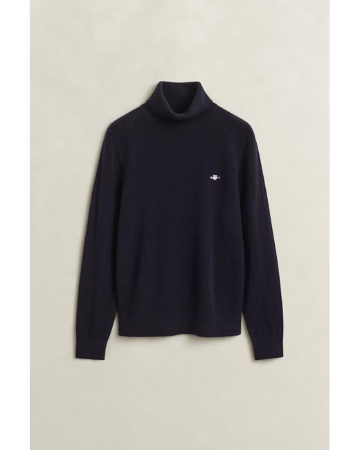Gant Blue Wool Cotton Turtleneck Sweater Evening