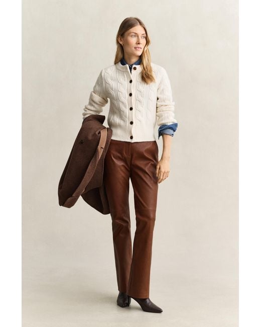 Gant Natural Wool Blend Cable Knit Cardigan Cream