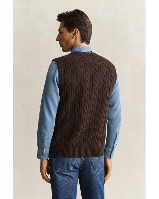 Gant Blue Lambswool Cable Knit Vest for men