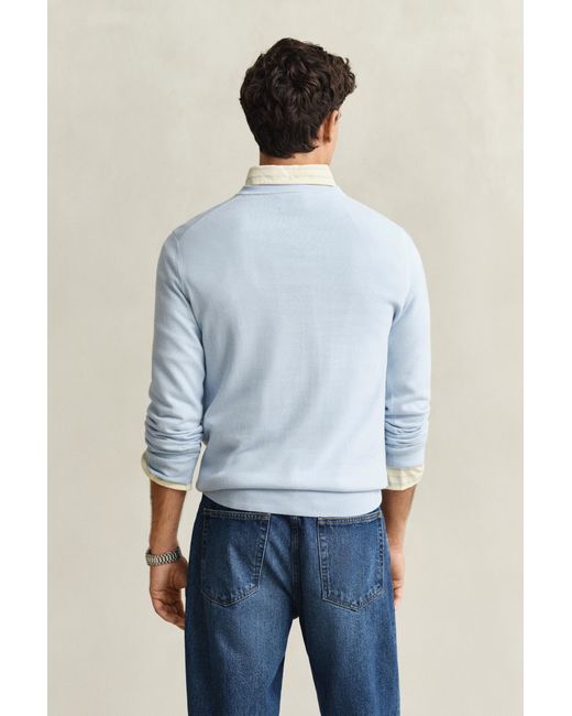 Gant Blue Classic Cotton V-Neck Sweater for men