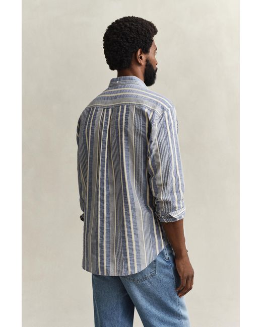 Gant Gray Relaxed Fit Striped Seersucker Shirt for men