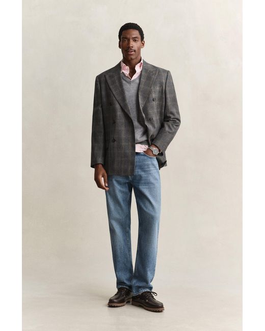 Gant Gray Cotton V-Neck Sweater Melange for men