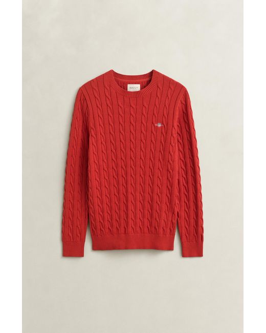 Gant Red Cotton Cable Knit Crew Neck Sweater for men