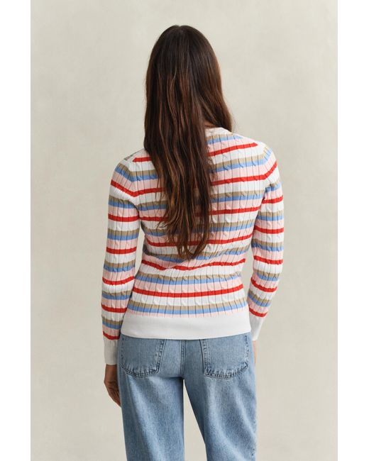 Gant Multicolor Striped Cable Knit Crew Neck Sweater