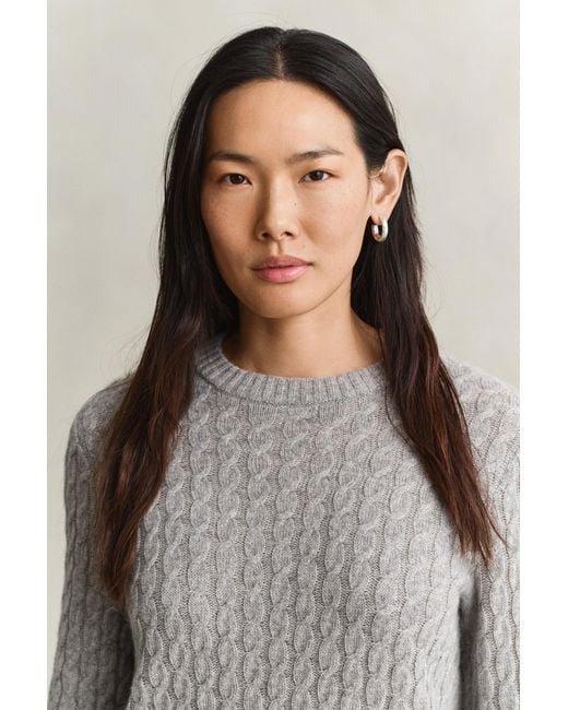 Gant Gray Cashmere Cable Knit Sweater Melange