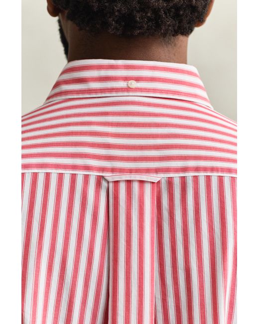 Gant Red Striped Classic Poplin Short Sleeve Shirt for men