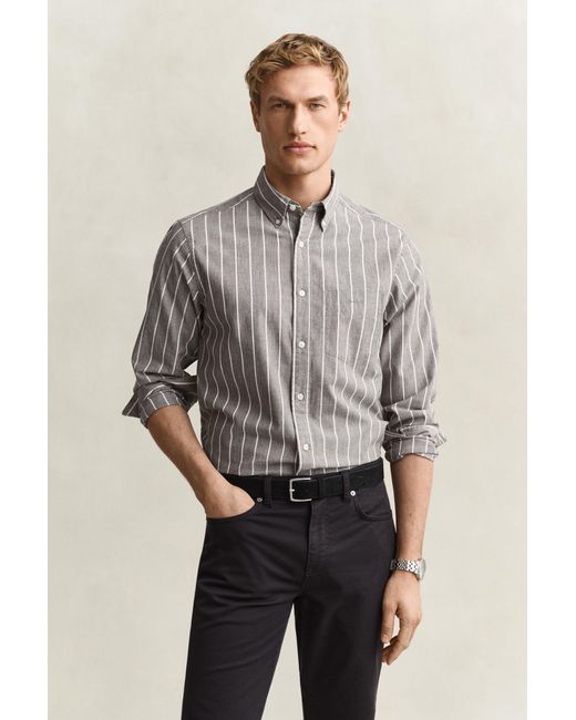 Gant Gray Striped Mélange Poplin Shirt Melange for men