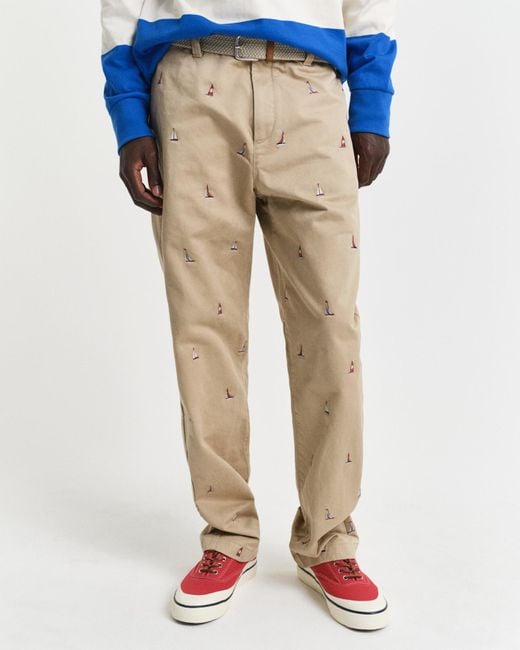 Gant Blue Straight Fit Embroidered Chinos for men