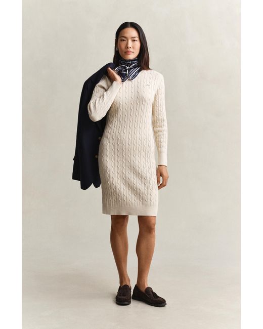 Gant Natural Stretch Cotton Cable Knit Crew Neck Dress