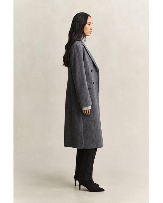 Gant Gray Striped Wool Blend Coat Charcoal Melange