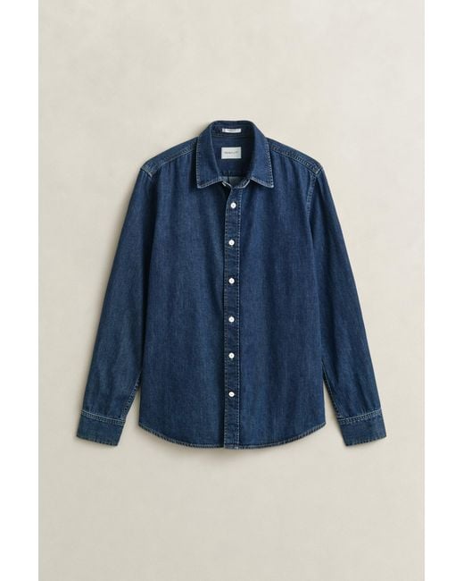 Gant Blue Denim Shirt Dark Worn In for men