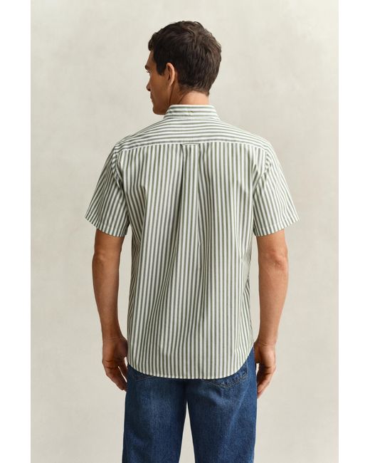 Gant Green Striped Classic Poplin Short Sleeve Shirt for men
