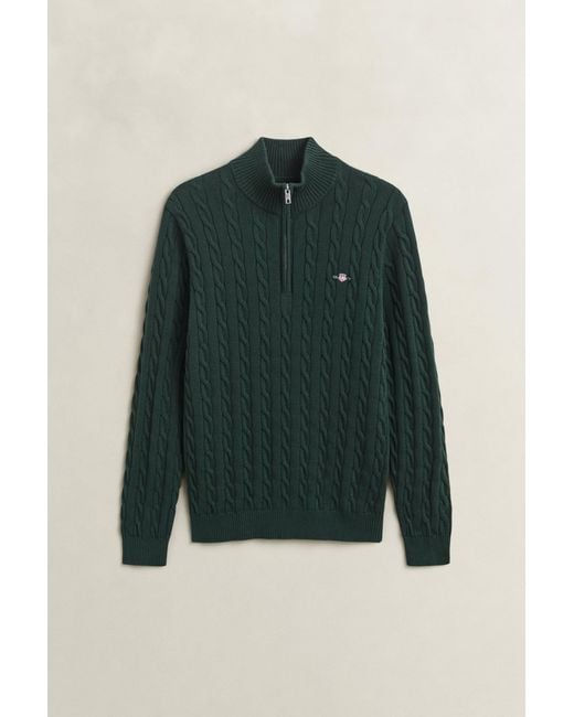 Gant Green Cotton Cable Knit Half-Zip Sweater Tartan for men