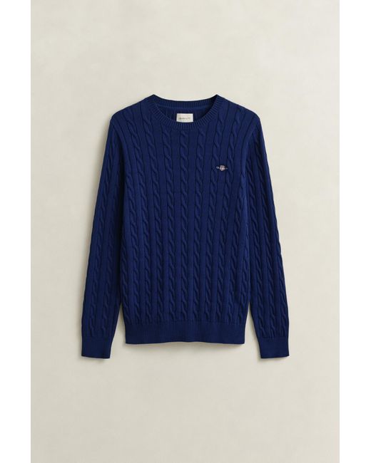Gant Blue Cotton Cable Knit Crew Neck Sweater Rich for men