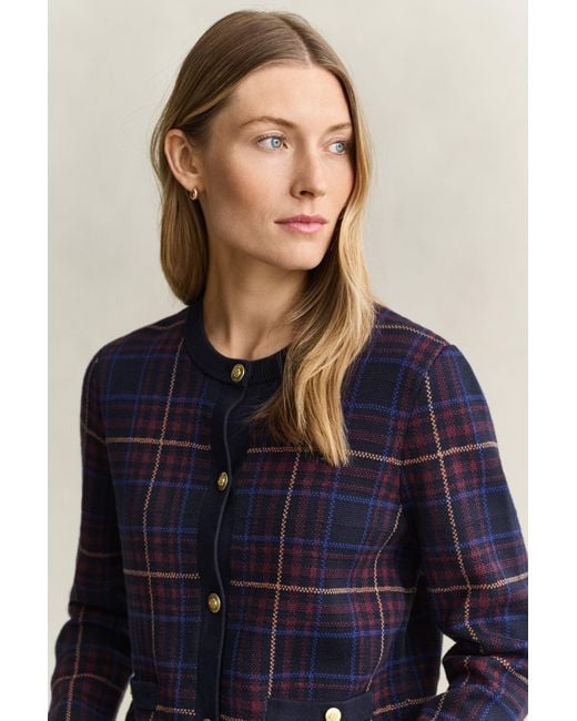 Gant Blue Knitted Check Cardigan Evening