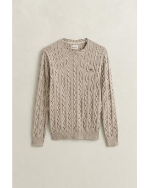 Gant Natural Cotton Cable Knit Crew Neck Sweater Oat Melange for men