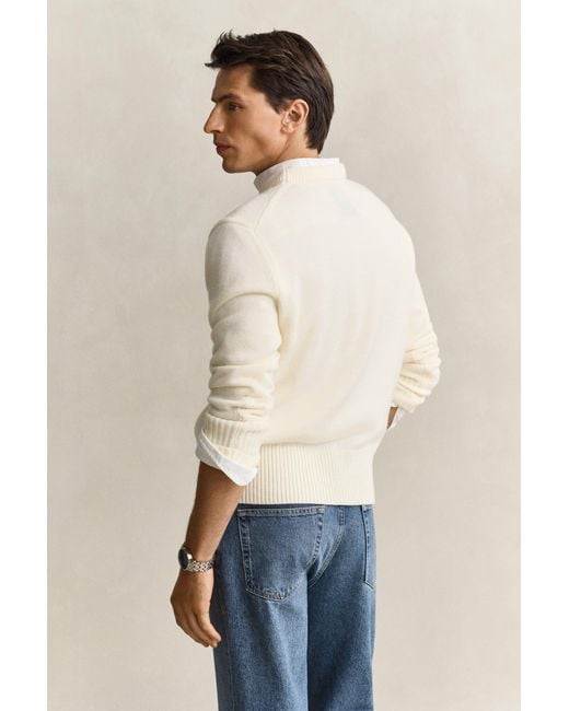 Gant Blue X Yale Merino Wool Sweater Cream for men