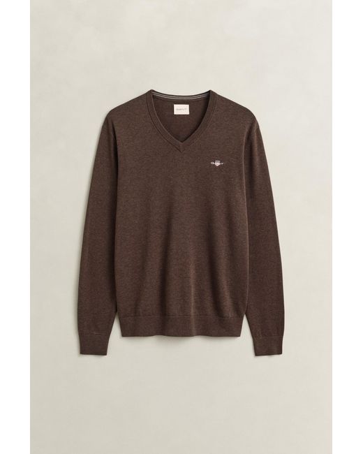 Gant Blue Cotton V-Neck Sweater for men
