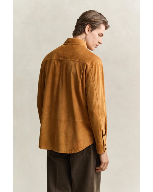 Gant Brown Suede Overshirt Cognac for men
