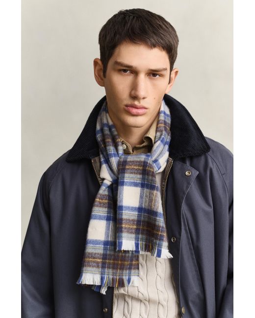 Gant Black Checked Wool Scarf Cream for men