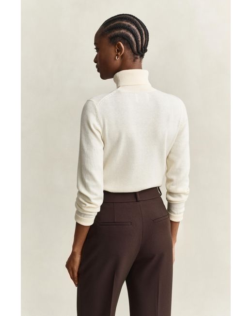 Gant Natural Wool Cotton Turtleneck Sweater Cream