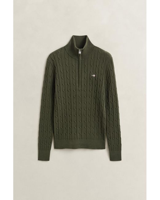 Gant Green Stretch Cable Knit Half-Zip Sweater