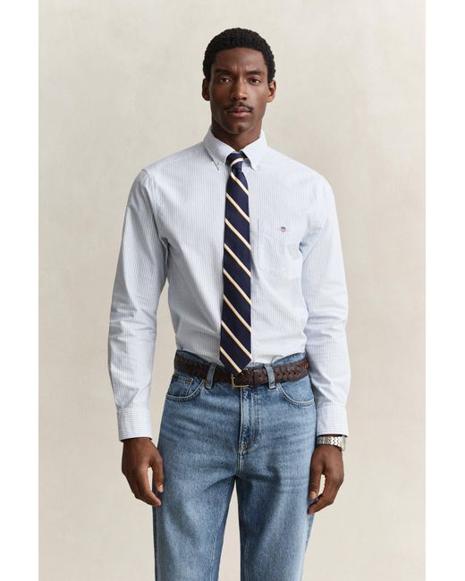 Gant White Classic Regular Striped Oxford Shirt for men