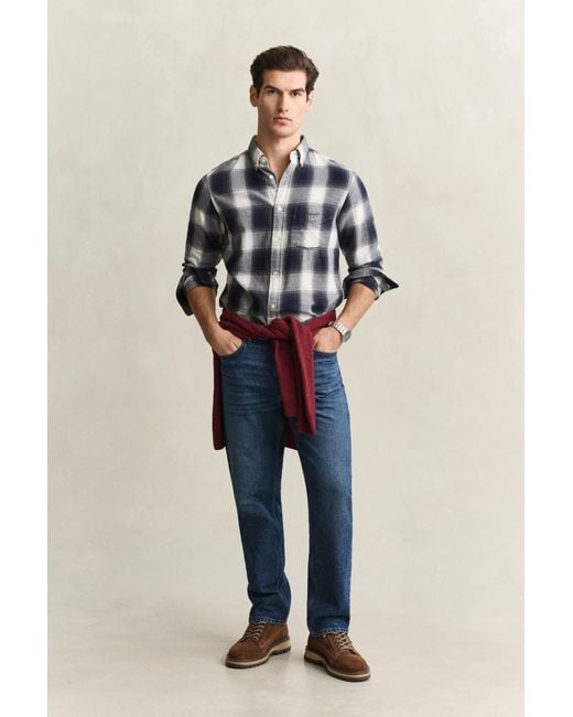 Gant Blue Checked Windblown Flannel Shirt Evening for men
