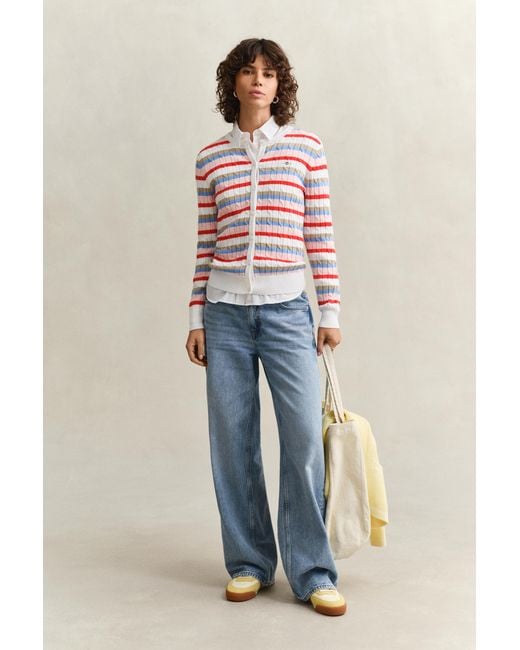 Gant Multicolor Striped Cable Knit Cardigan